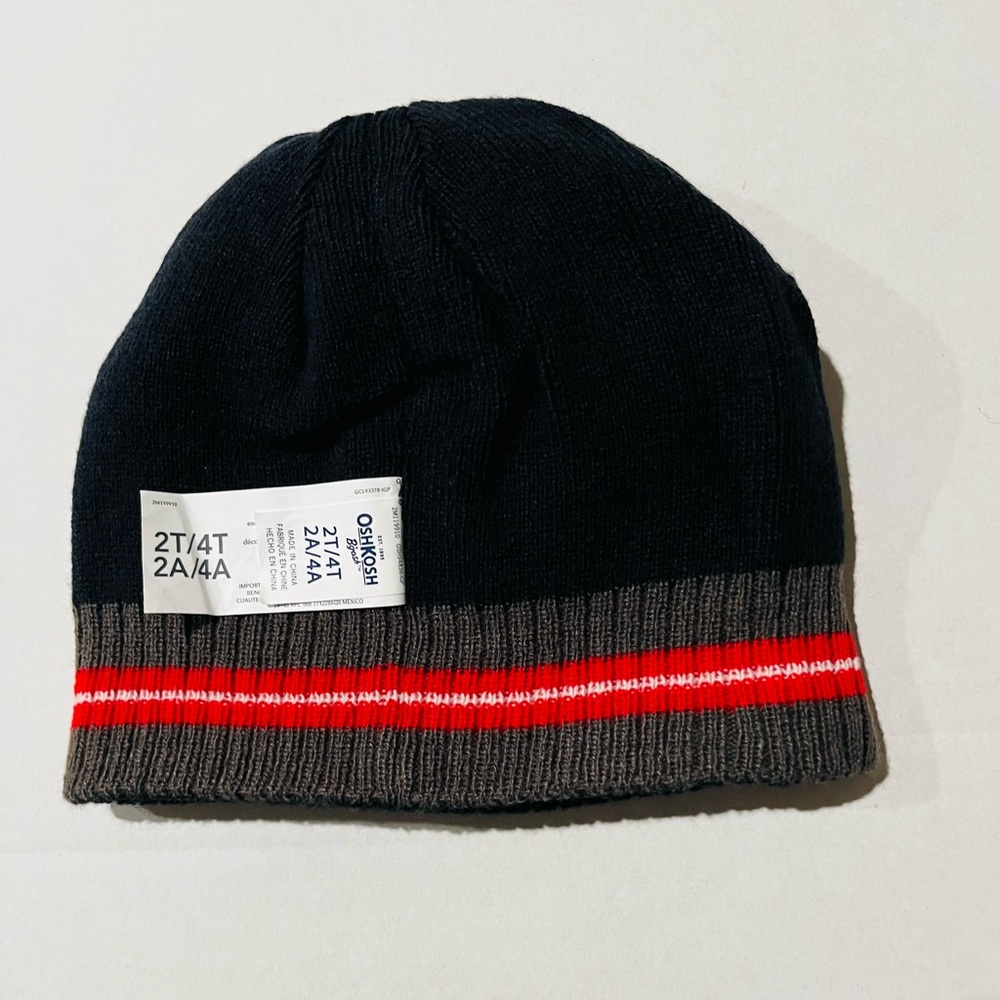 OshKosh B'gosh NWT Reversible Knit Beanie - Gray & Orange Dinosaurs SIZE 2T-4T - Picture 6 of 8